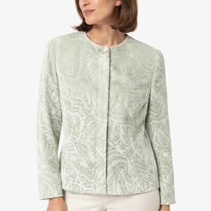 Vintage Casual Corner Green Textured Velvet Jacket Size 14 Button Front Lined